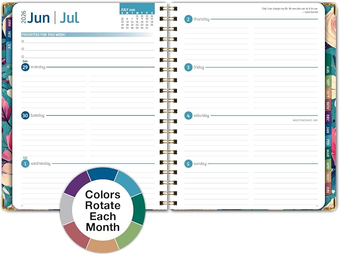 HARDCOVER Academic Year 2026-2027 Planner: 14 Months (May 2026 Through June 2027) 8.5"x 11" Daily Weekly Monthly Planner Yearly Agenda. Bookmark, Pocket Folder and Sticky Note Set (Teal Floral)
