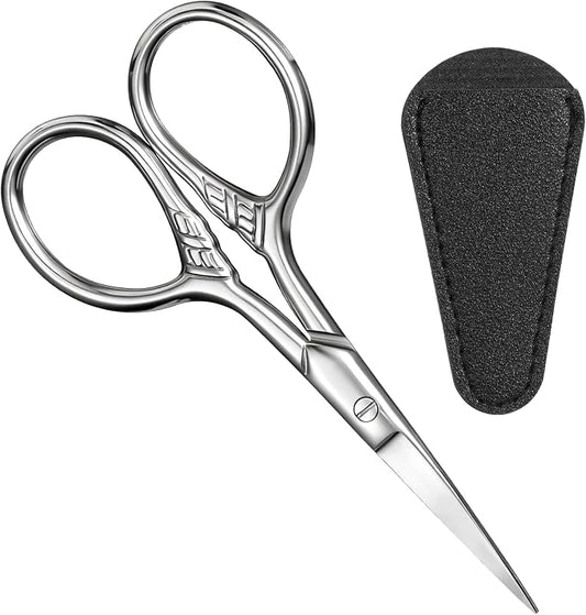 Vintage Embroidery Scissors with Leather Sheath, 3.6" Small Precision Craft Scissors with Textured Handle, Sharp Mini Detail Shears for Sewing, Needlework, Yarn, DIY Arts & Crafts