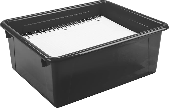 Storex Letter Size Deep Storage Tray – Organizer Bin with Non-Snap Lid for Classroom, Office and Home, Black, 5-Pack (62543A05C), 10 x 13 x 5 Inches