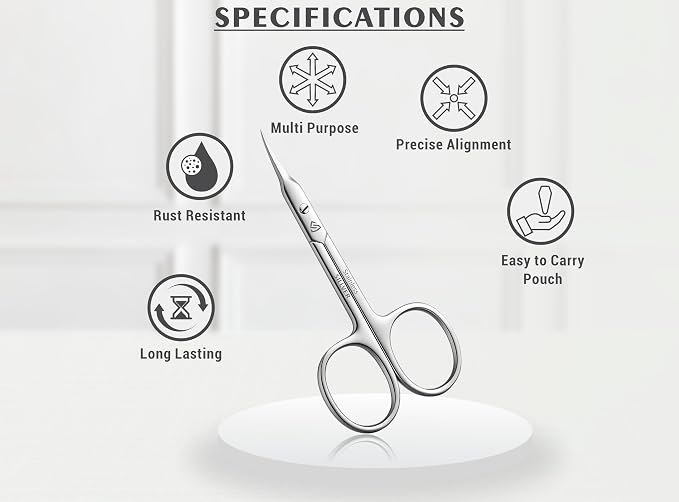 SILLVER Cuticle Scissors Curved Blade - Extra Fine Pointed Tip Professional Manicure Grooming Scissors for Cuticles, Beard, Nose Hair, Eyelash, Mustache - Eyebrow Scissors