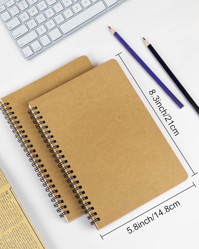 Dynta Spiral Notebooks A5 Lined 5Pcs College Ruled Journals Bulk Thick Paper for Work, Study, Notes Taking, Gifts 120 Pages/60 Sheets Kraft Brown