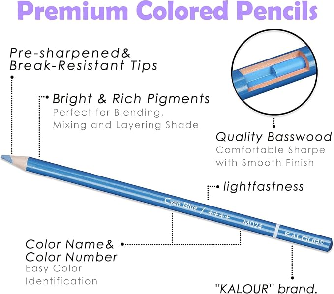 KALOUR PDAS 55 Piece Metallic Colored Pencils for Adults, Premium Artist Colored Pencils, Soft Core Coloring Pencils for Adult Coloring Books, Metallic Pencils Set for Drawing, Sketching, Blending