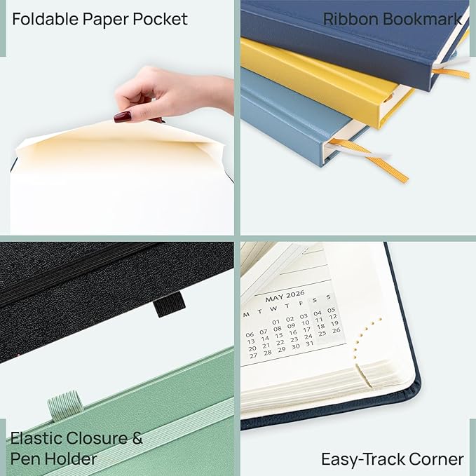 POPRUN 2026-2027 Academic Planner, 6.5" x 8.75", Weekly and Monthly Calendar, July 2026 to June 2027, Hardcover Appointment Book with Vertical Layout, Hourly Time Slots, Monthly Tabs - Midnight Green