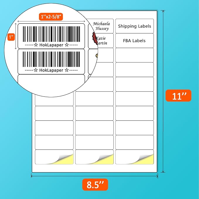 1"x2-5/8"Mailing Address Labels, 6000 Sticker Labels(200 Sheets) | Printable White Blank Labels for Laser/Inkjet Printer, Permanent Adhesive FBA Labels