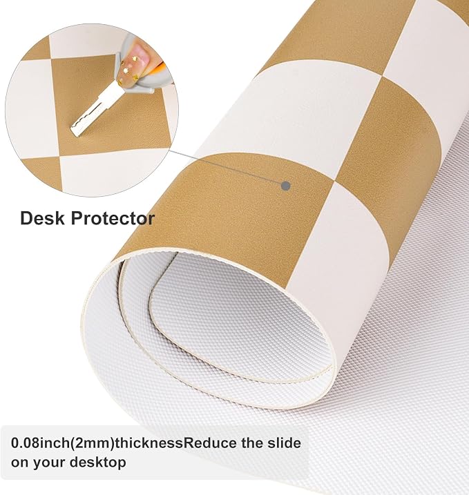 Colorful Star Khaki Plaid Large Mouse Pad, 31.5" x 15.7" | Waterproof Non-Slip Desk Mat for Office Accessories, Mousepad & Large Desk Pad, PU Leather Laptop Mat