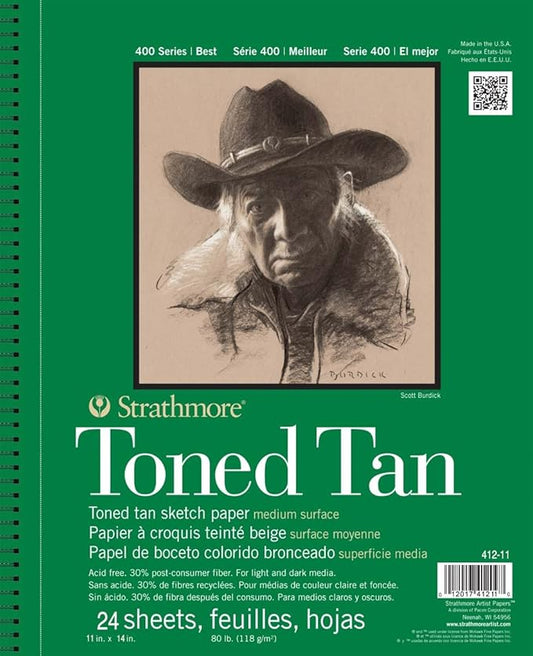 Strathmore 400 Series Wire Bound Toned Sketch Pad, 80 lb. Paper, 11 X 14 inches, Tan, 50 Sheets (412-11)