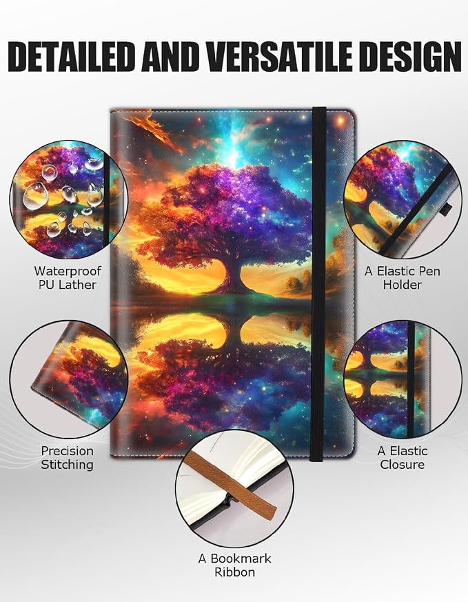 Hardcover Executive Notebooks, A5 PU Leather Lined Journal Notebook, 200 Pages Thick Paper Subject Notebooks for School,Work,Home Writing Business Notebook, Diary Book ，Galactic Glade Reflections