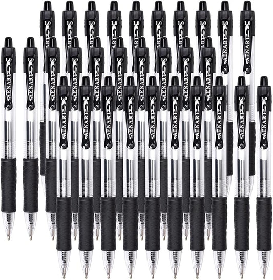 Aen Art 30 Gel Pens - Retractable Gel Ink Roller Pens for Writing, Black 0.7mm Fine Point- for Office, School - Quick Dry + Rubber Grips