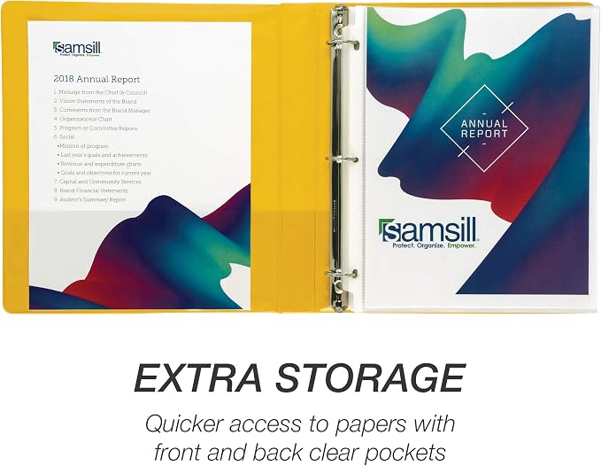 Samsill 1 Inch 3 Ring Binders, Economy Round Ring, Clear View Cover, 200 Sheet Capacity - for School, Home, Office - Yellow, 12 Pack