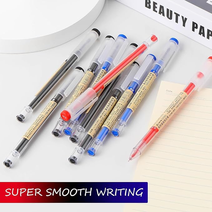 Japanese Style Black Blue & Red Gel Ink Pens, 0.35mm Extra Fine Point, No Smudge Quick Drying, Japanese Ink Pen for Journal Planners, Thin Notebook Paper, Office School Supplies 24 Pack