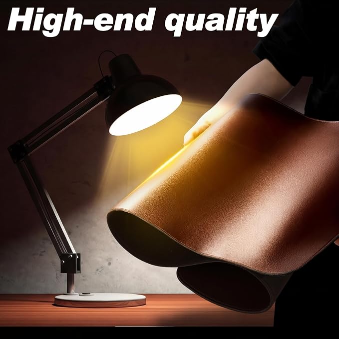 Tegeme Genuine Leather Desk Mat Large Desk Pad 35.4 x 15.7 Inch Non Slip Leather Table Protector with Stitched Edges and Rubber Base Brown Stylish Laptop Mat Smooth Writing for Workspace Home Office