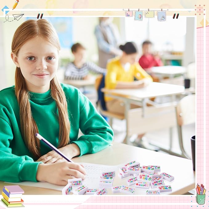 Resurhang 180 Pcs Erasers Bulk for Kids Inspirational Pencil Erasers Bulk for Drawing Motivational Big Eraser School Supplies for Classrooms Back to School Office (Motivational,White)