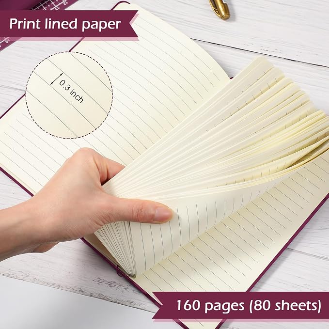Honoson 20 Pack A5 Lined Journal Notebooks Hardcover Executive Notebook 5.5" x 8.3" PU Leather Wide Ruled Journals Bulk 160 Pages for Back to School Supplies Office Business Home (Burgundy)