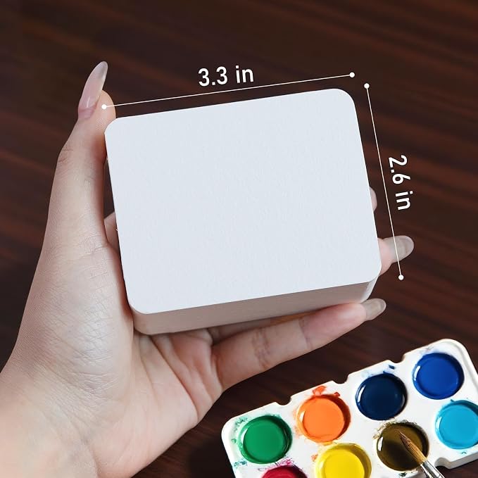 FLUNBRATO 80 Sheets Mini Watercolor Paper Pads, 2.6 x 3.3 Inch, 100% Cotton, Hot Press Acid Free Tiny Travel Watercolor Notebooks, Two-Edge Glue Binding Compact Mixed Media for Painting