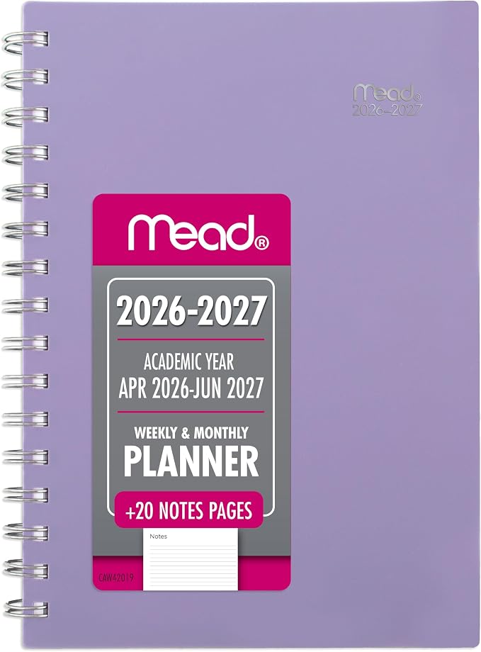 Mead Planner 2026-2027 Weekly & Monthly Academic 15-Month April-June, 5.5" x 8.5", Lilac (CAW42019)