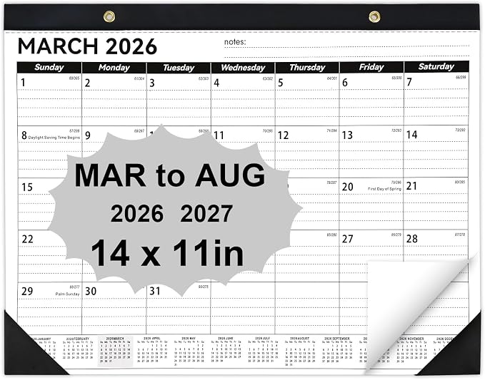 Desk Calendar 2026-2027, 14" X 11" Desktop Calendar 2026-2027, 18 Months Calander Runs from Mar. 2026 to Aug. 2027, Academic Monthly Planner for Home School Office (White and Black)
