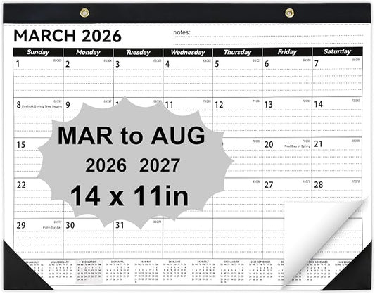 Desk Calendar 2026-2027, 14" X 11" Desktop Calendar 2026-2027, 18 Months Calander Runs from Mar. 2026 to Aug. 2027, Academic Monthly Planner for Home School Office (White and Black)