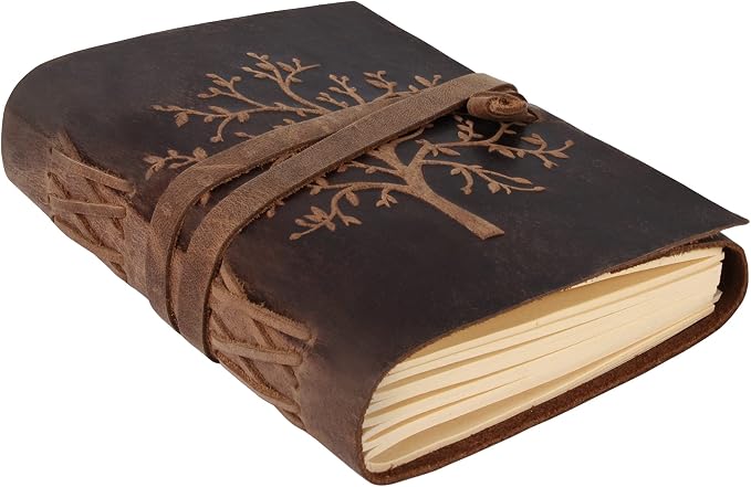 moonster Leather Journal Lined Notebook - Embossed Tree of Life Journal for Women, 7 x 5 Inch Diary Drawing Notebooks with Lined Diary Paper - College Ruled Leather Journals for Women - 400 Pages