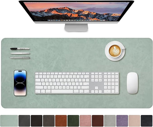 CHEERYGOO Leather Desk Pad Protector, Mouse Pad, Office Desk Mat, Non-Slip PU Leather Desk Blotter, Laptop Desk Pad, Waterproof Desk Writing Pad for Office and Home 31.5"x 15.7" L Mint Green