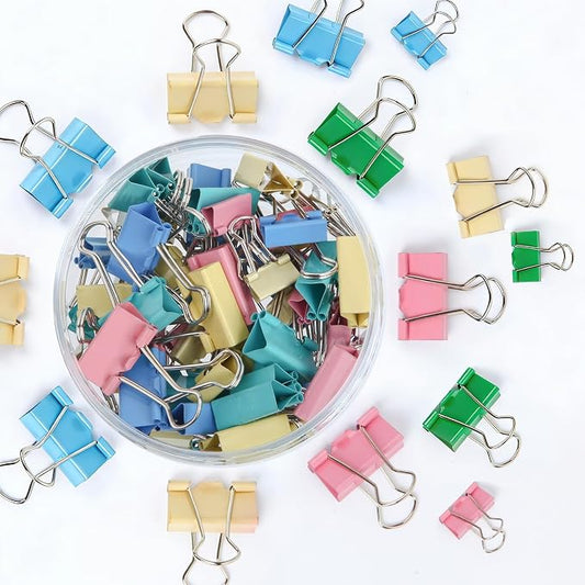 Binder Clips Assorted Sizes, Durable Metal Binder Clips for Office, Cute Desk Supplies for Teachers Student (60, Colorful)