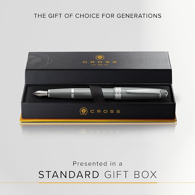 Cross Bailey Light Polished Gray Fountain Pen - Professional Pen for Effortless Writing - Journaling, Note-Taking & More - Black Ink - Easy Handling - Includes Gift Box