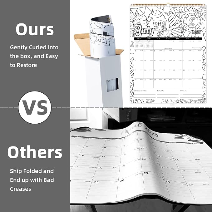 Ospelelf 2026 Wall Calendar Large 17'' x 22'' Coloring Calendar for Family, Monthly Doodle Calendar Planner with Plastic Cover for Kids, Use Jan 2026 - June 2027, Season