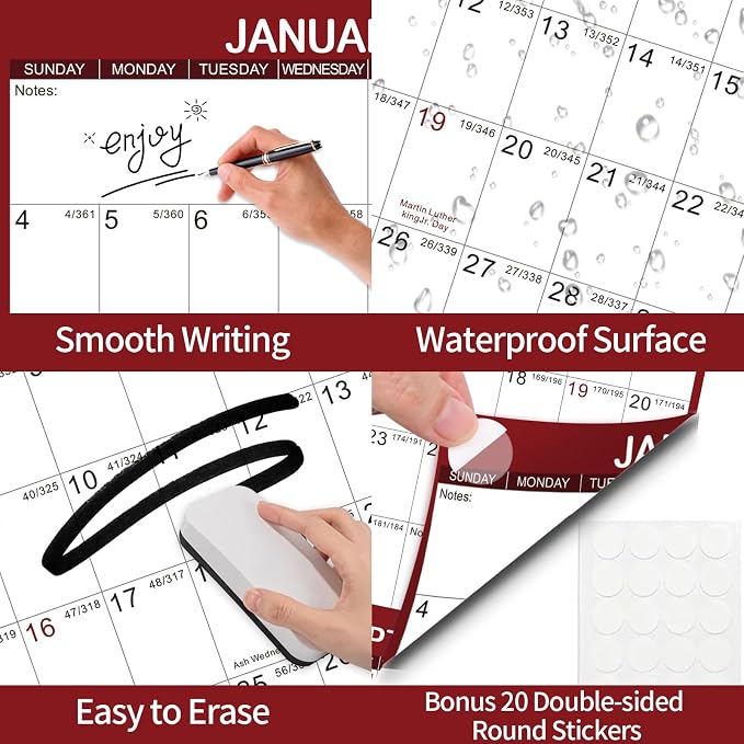 2026 Wall Calendar 24" x 36" Dry Erase Calendar for Wall from January 2026 to December 2026 12 Month Annual Large Yearly Wall Planner for Office School(Red)