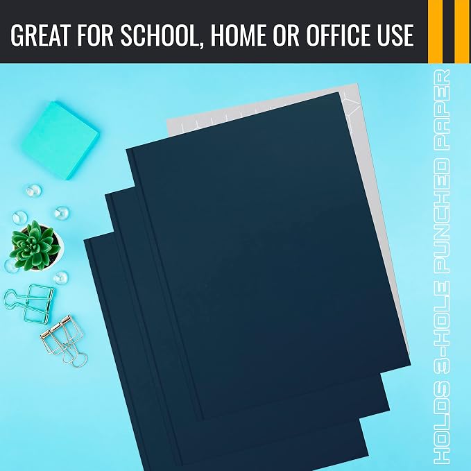 Better Office Products Navy Blue Paper 2 Pocket Folders with Prongs, 50 Pack, Matte Texture, Letter Size Paper Folders, 50 Pack, with 3 Metal Prong Fastener Clips, Dark Blue