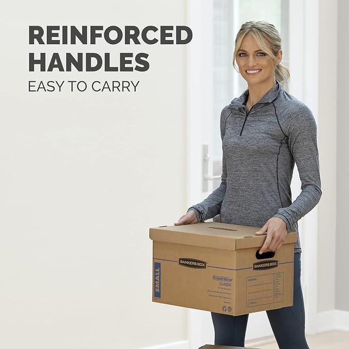 Bankers Box 20-Pack Small Classic Moving Boxes with Reinforced Handles | Pack books, files, and dense items with sturdy small boxes built for easy carrying and organized moves.