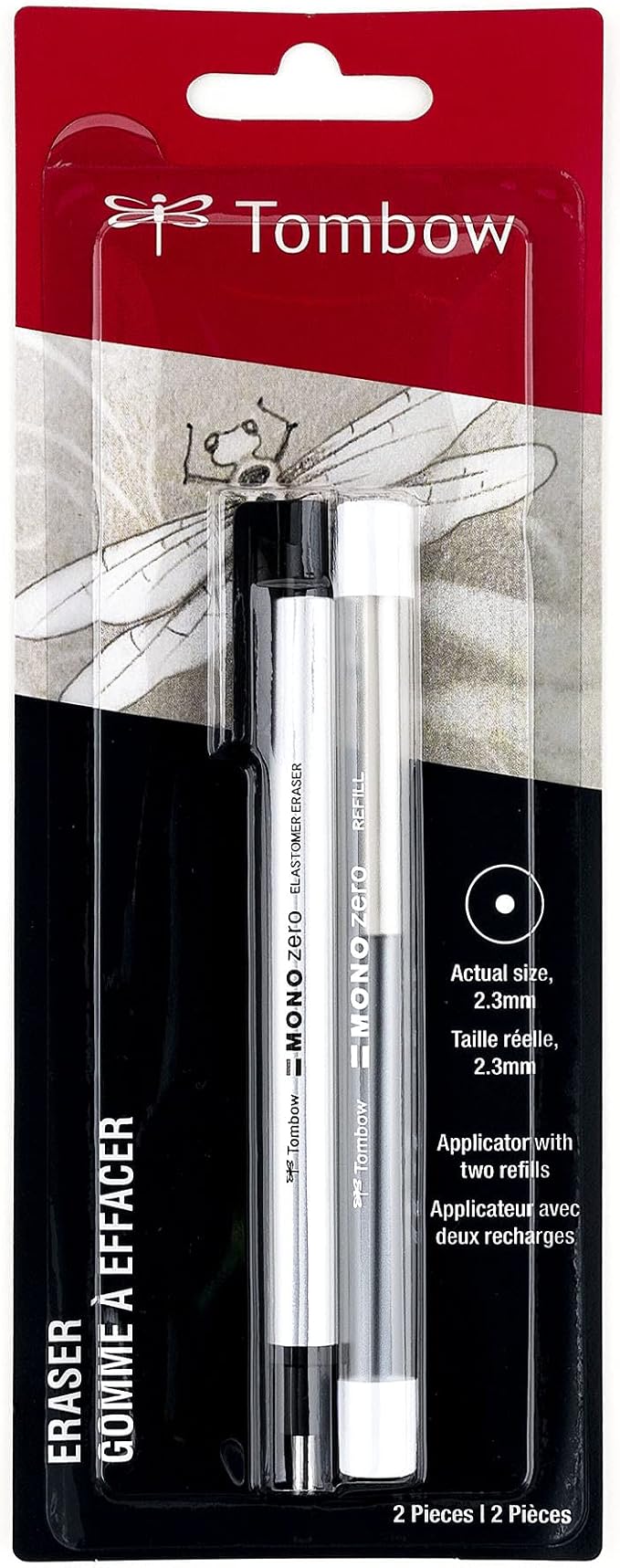 Tombow Mono Zero Eraser and Refill Value Pack, Round 2.3mm. Precision Tip Pen-Style Eraser with Refill, Black & 57316 Mono Zero Eraser Refills, Round, Mono Zero Precision Tip Eraser Refills, 2.3 mm