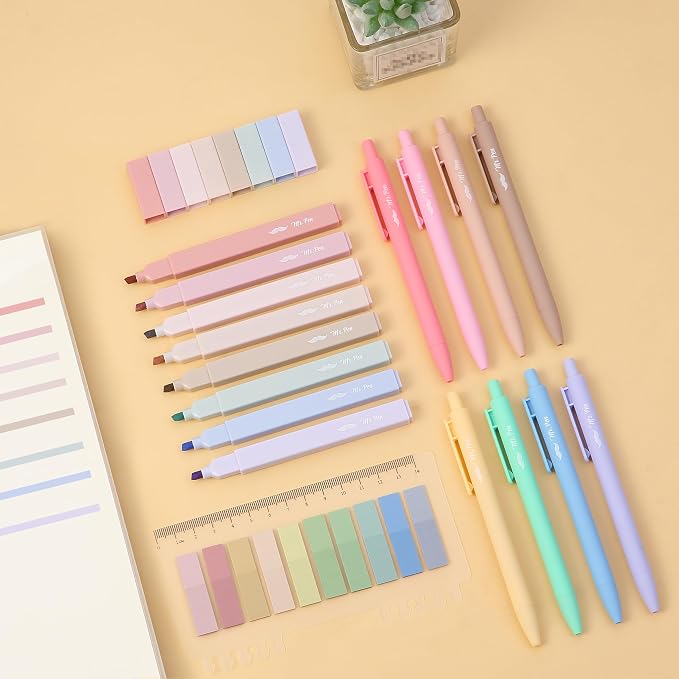 Mr. Pen- Aesthetic Highlighters and Gel Pens, 16 Pack | 200 Sheets Sticky Tabs, Assorted Colors Bible Highlighters No Bleed, Colored Ink Gel Pens