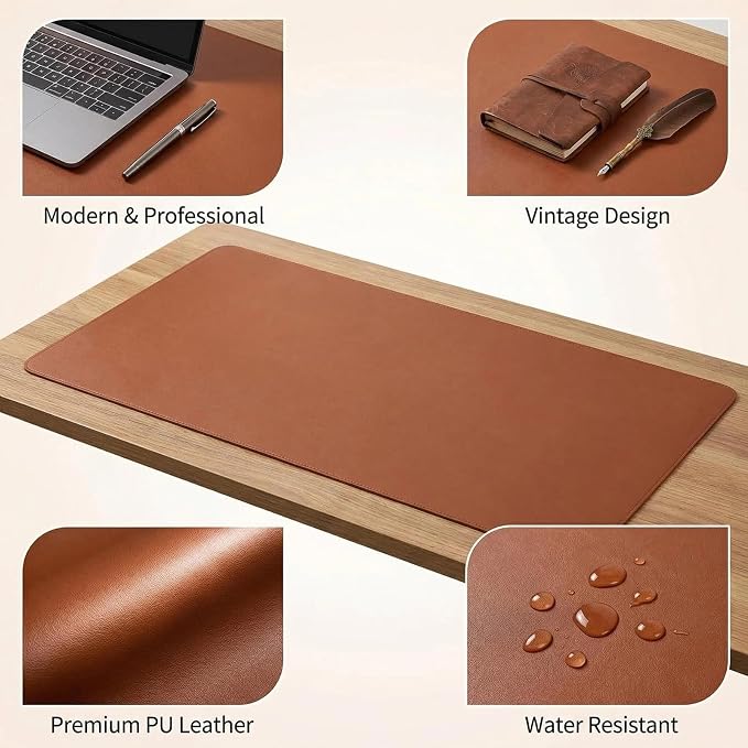 No n-Slip Leather Desk Pad, Waterproof Laptop Computer Desk Keyboard Mat, Table Protector Blotter Mat, Mouse Pad for Office/Work/Home/Decor(Brown, 27.58'' x 46.1'')