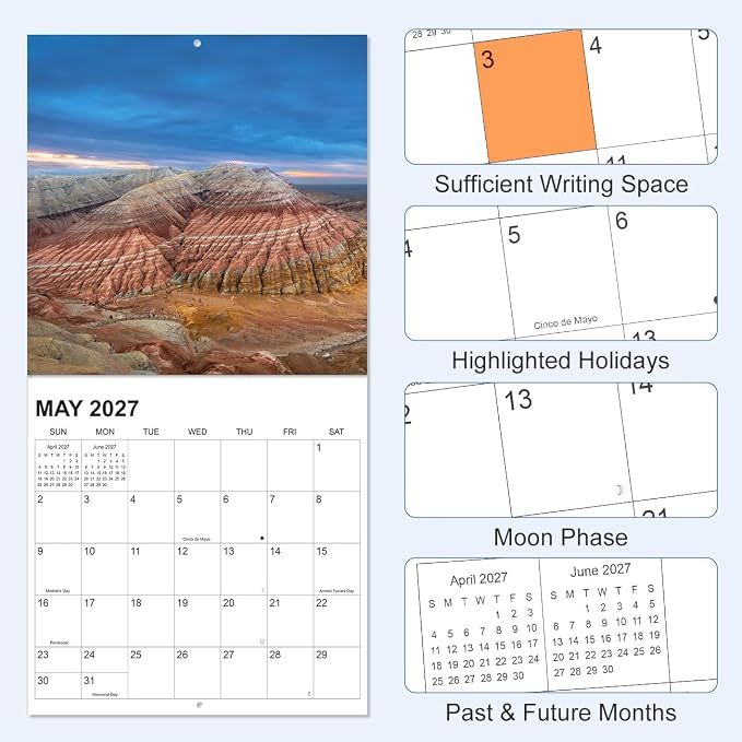 Calendar 2026-2027,12" x 12" Wall Calendar from Jul 2026 - Dec 2027 | Wall Calendar 2026-2027 with Holiday Marked, Premium Paper for Organizing, National Parks - A