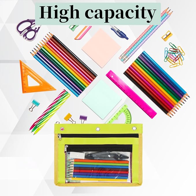YoeeJob 2 Pack 1 Inch Expandable Zipper Pencil Pouches with Clear Window for 3 Ring Binder, Suitable for School & Office（Yellow）