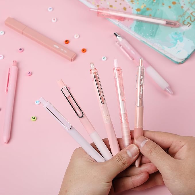 Mr. Pen- Pink Gel Pens Set, 12 Pack | Black Ink Cute Writing Pens with 1 Aesthetic Highlighter, 0.5 mm Fine Point, Smooth Gel Pens for Journaling