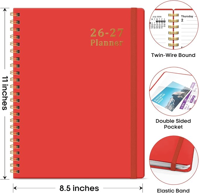 Planner 2026-2027, 8.5" x 11" Weekly and Monthly Academic Year Planner Calendar, July 2026 - June 2027, Hardcover Large School Planning Agenda With Tabs, Perfect for School & Office Supplies, A4, Tomato Red