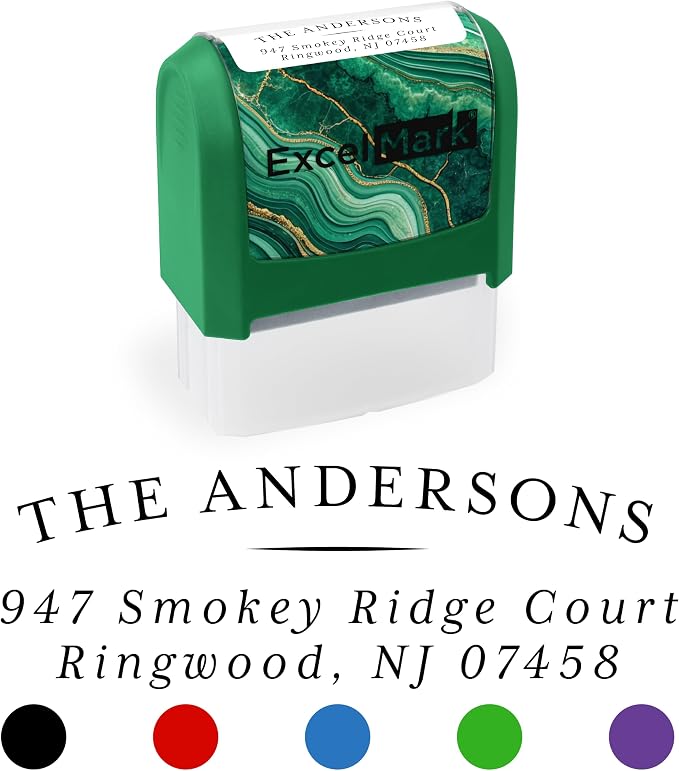 ExcelMark Custom Return Address Stamp (Green, Regency Arch) | Custom Return Address Stamp with Elegant Designs, Vibrant Colors & Patterns – Perfect for Mail, Invitations & Gifts