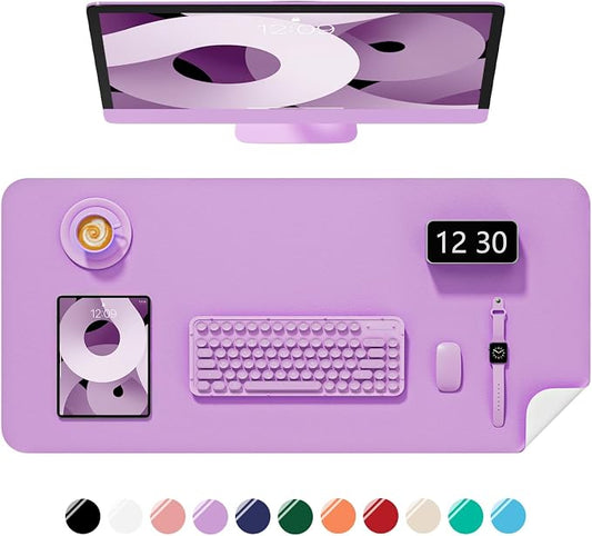 Desk Pad, 23.6" x 13.8" PU Leather Non-Slip Desk Mat Large Mouse Pad for Desktop, Waterproof Laptop Computer Writing Mat for Office, Home, Work, Gaming, Purple