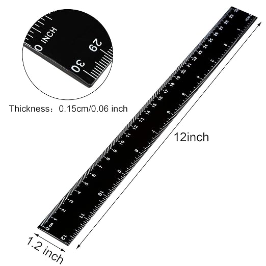 EBOOT Plastic Ruler 12 Inch Straight Flexible Ruler with Inches and Metric for Home Office, Back to School Supplies(Black,100 Pack)