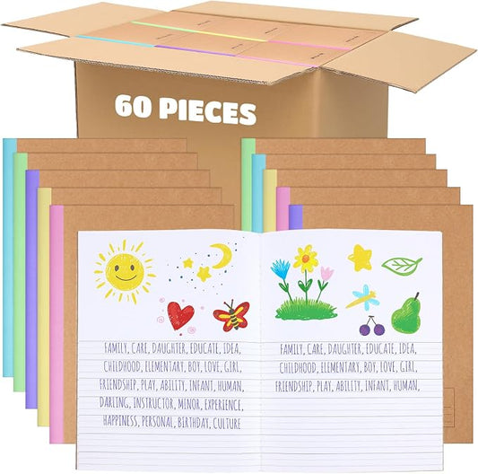 Henoyso 60 Pack Primary Composition Notebook, 9-3/4" x 7-1/2", Kids Primary Journal, K-2 Writing Notebook for Kids Student Draw Write Story Journal Half Blank Books(Colorful Macaron Color)