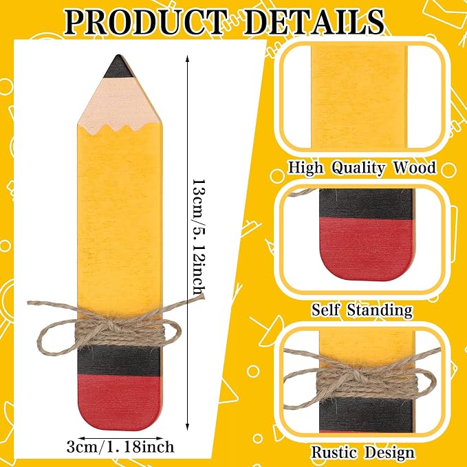 Novabright 7 Pcs Back to School Wooden Pencil Tiered Tray Decor 5.12 x 1.18 Inches Back to School Table Centerpiece Tabletop Classroom Teacher Pencil Name Tags Signs for DIY Crafts Desk Rustic Decor