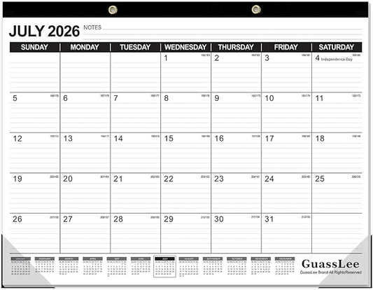 GuassLee Large Desk Calendar 2026-2027,19 Months from Jun. 2026 to Dec. 2027, 22 x 17 Inches Desktop Wall Calendar Hanging Planner with Julian Date, Notes, Reinforced Corners for School Home Office