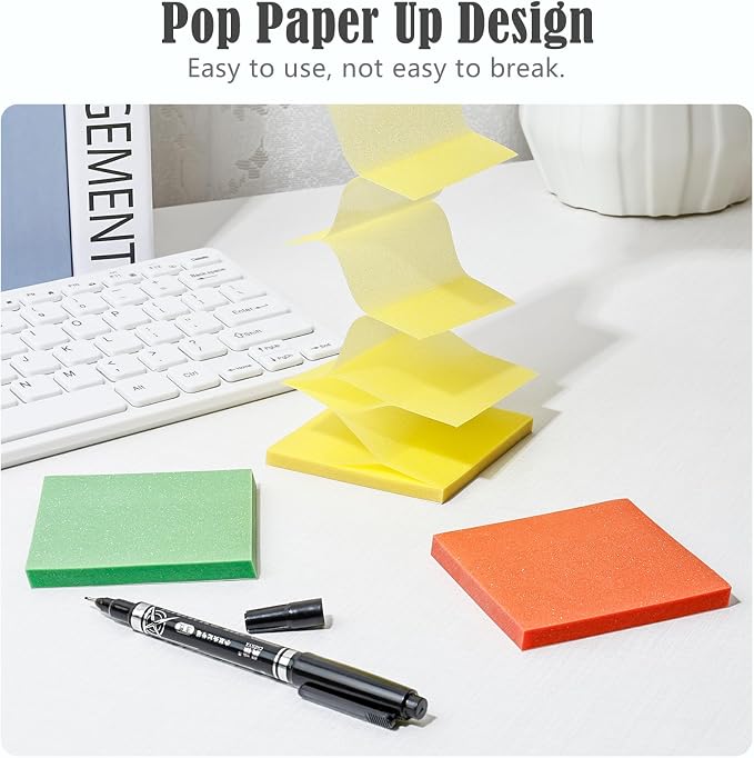 BAYTORY 240 Pop Paper Up Transparent Glitter Sticky Notes with 1 Marker | Double Marker Pen, Waterproof Self-Stick Note, 3 x 3 Colorful Self-Adhesive Note for Bible Accessories (Green & Yellow & Red)
