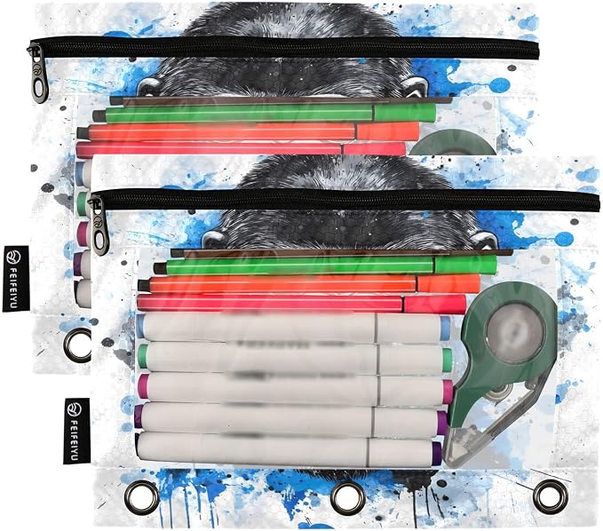 King Kong Blue Face Pencil Pouch for 3 Ring Binder 2 Pack Zipper Binder Pencil Bag Case with Clear Window Office Supplies