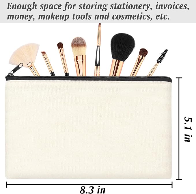 ZeeDix Canvas Zipper Pouch Bulk – 8.3 x 5 Inches Cotton Canvas Pouches with Zipper, Canvas Pencil Pouch, Makeup Bags Bulk for Travel Cosmetic Toiletry, Multipurpose Zipper Pouch for DIY Craft Storage