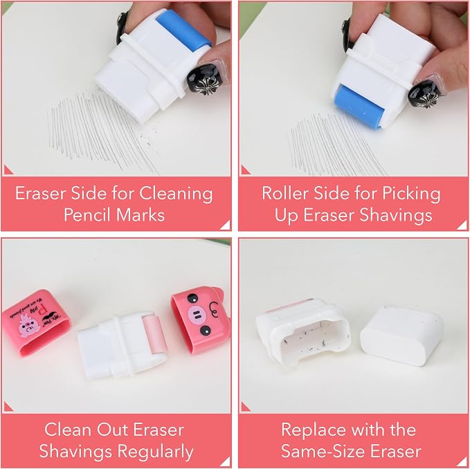 Mr. Pen- Cute Animal Eraser with Clean Up Roller and Cover, 6 Pack, Latex-Free, Rubber Pencil Erasers with Collector Rollers for Teens & Kids, Teacher, Classroom, School Supplies, Party Favor