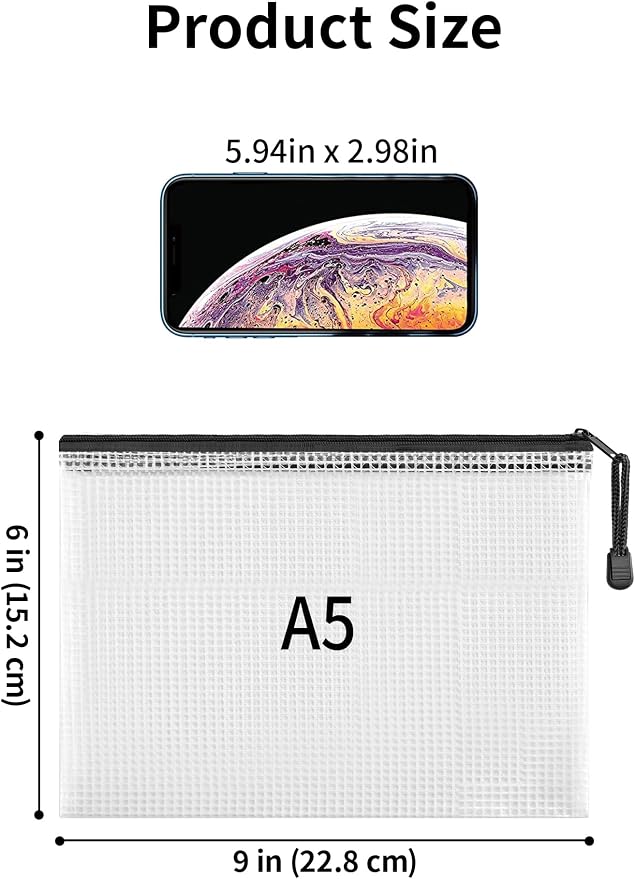 JARLINK A5 Mesh Zipper Pouches, 6x9inch Pencil Pouches for School, 20 Pack | Durable Mesh Zipper Pouches, Waterproof Zipper Reusable Pouch for Office Supplies, Cosmetics, Bikini, Travel Storage, Black
