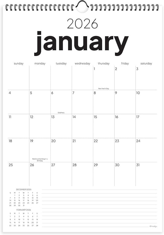Wall Calendar 2026-2027, 18 Months, Runs from January 2026 to June 2027, 17" x 12" Large Wall Calendar with Hanger, Thick Paper and Spiral Binding. Simple and Stylish Aesthetic Design.