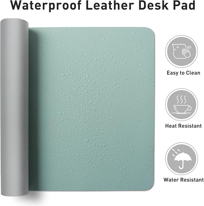 Aothia Faux Leather Desk Mat - Non-Slip PU Leather Desk Blotter, Waterproof Writing Surface, Large Desk Pad for Office & Home (Light Blue, 55" x 17")