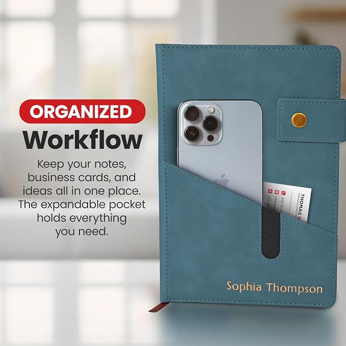 Promot Personalized Notebook - A5 Lined Leather PU Journal (Storm Blue) | Premium Leather-Look Cover, Smooth Lined Writing Pages, Durable Everyday Design, Elegant Professional Appearance